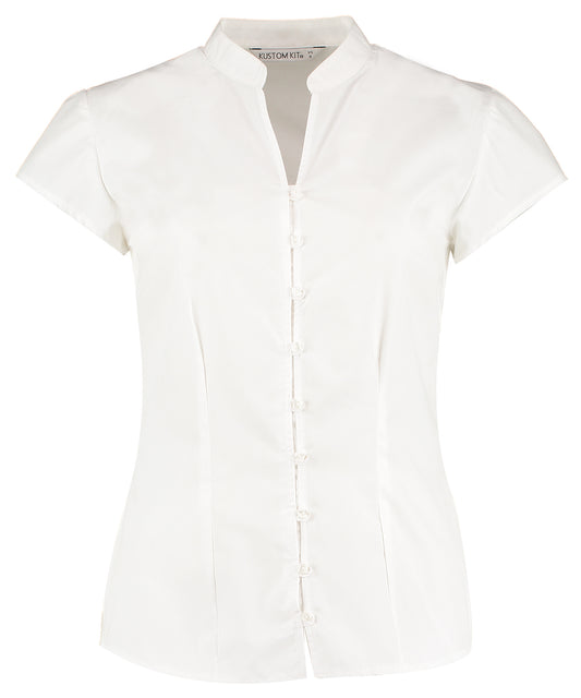 Women's continental blouse mandarin collar cap sleeve (tailored fit)