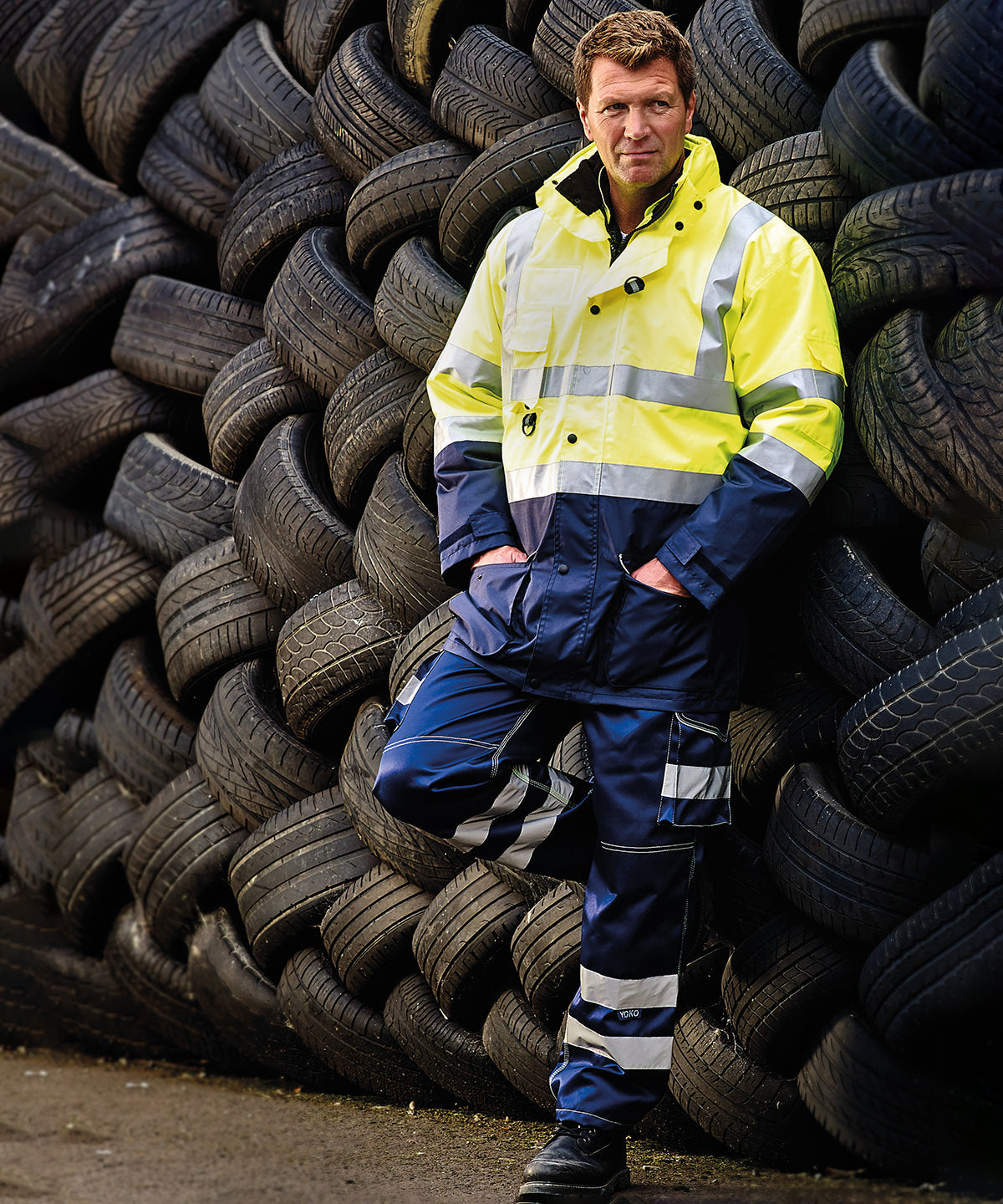 Yoko Hi-Vis Polycotton Cargo Trousers With Kneepad Pockets (HV018T/3M)