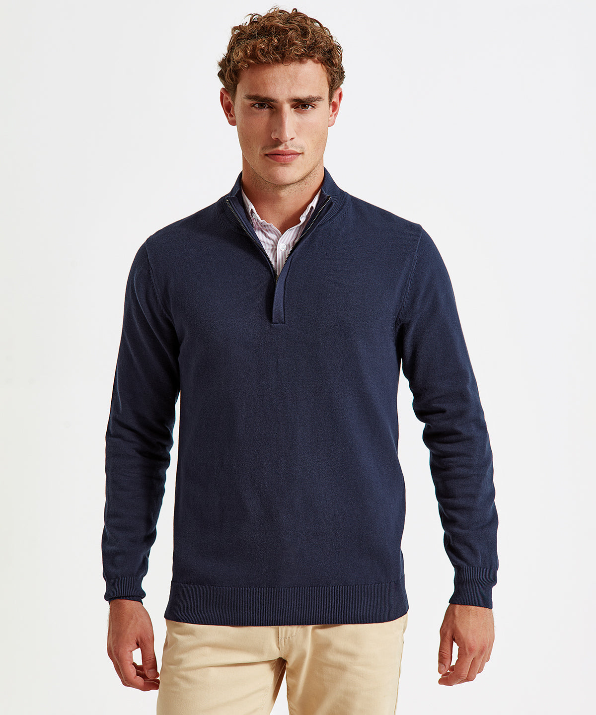Men's cotton blend Â¼ zip sweater