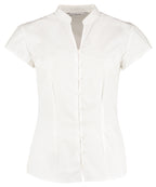 Women's continental blouse mandarin collar cap sleeve (tailored fit)