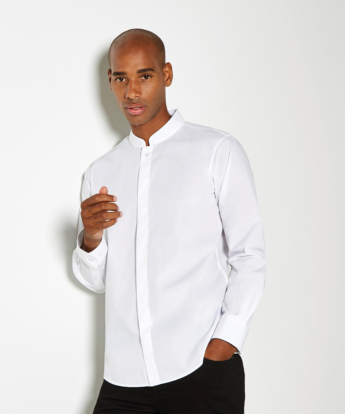 Kustom Kit Mandarin Collar Shirt Long Sleeved (Tailored Fit)