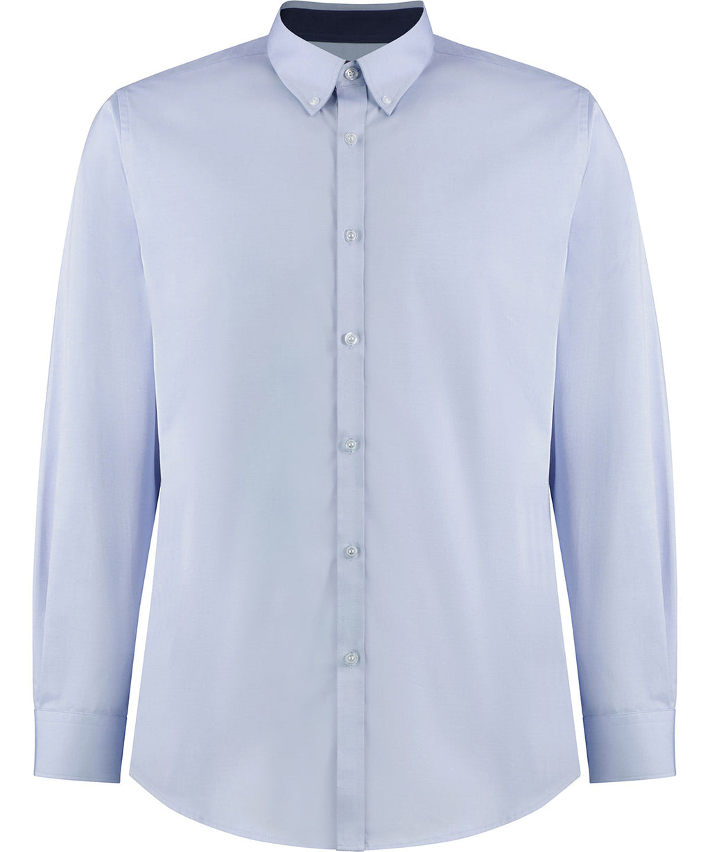 Kustom Kit Contrast Premium Oxford Shirt (Button Down Collar) Long Sleeved (Tailored Fit)