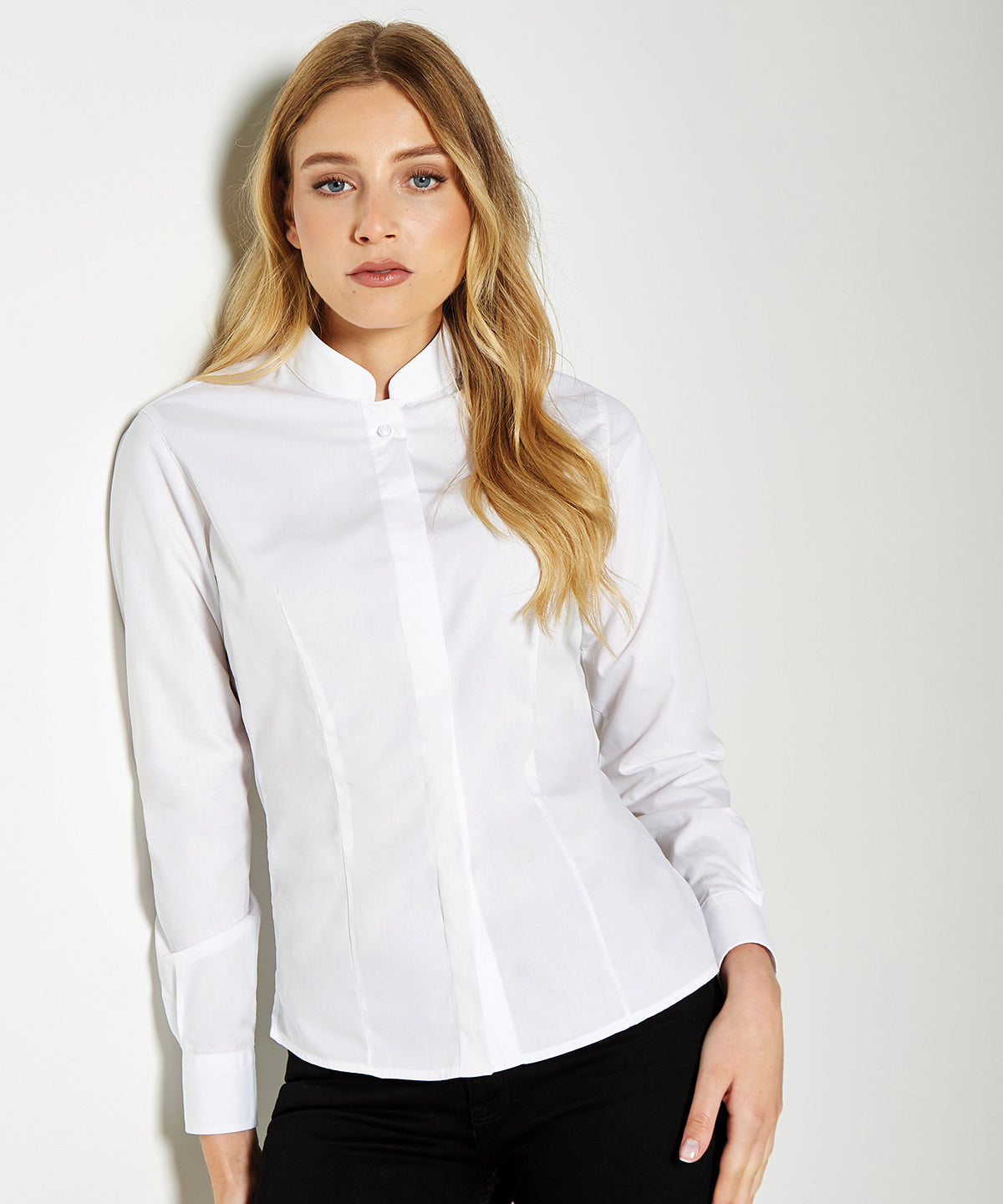 Kustom Kit Women's Mandarin Collar Shirt Long Sleeved (Tailored Fit)