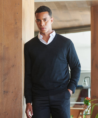 Henbury Cashmere Touch Acrylic V-Neck Jumper