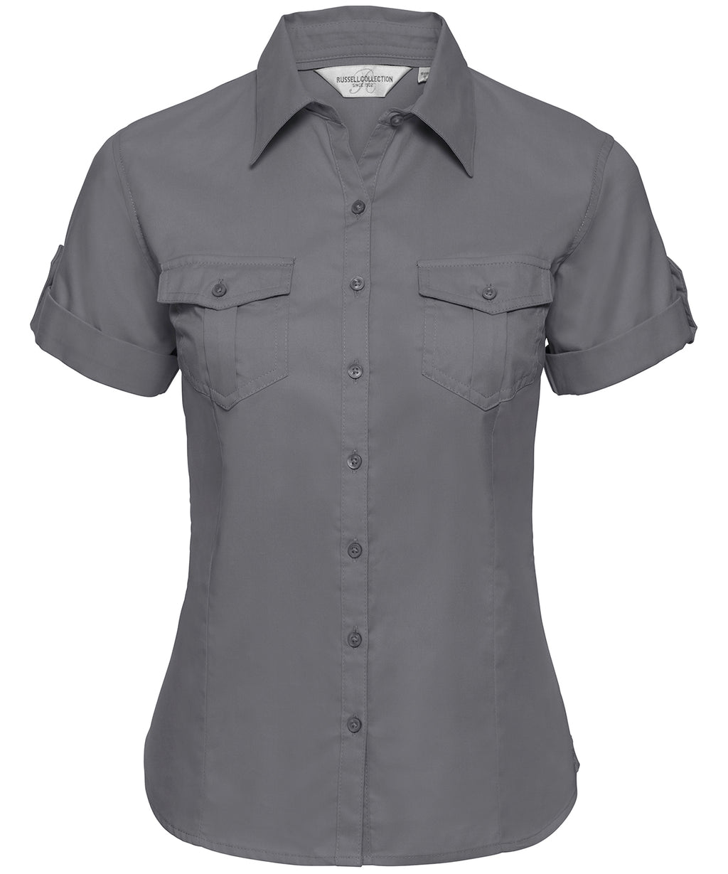 Women's roll-sleeve short sleeve shirt