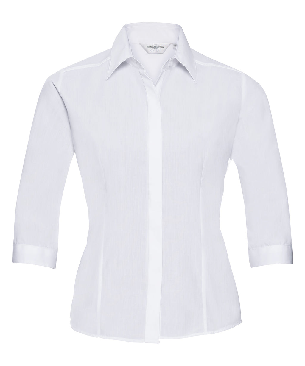 Women's Ãƒâ€šÃ‚Â¾ sleeve polycotton easycare fitted poplin shirt