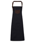 Premier Division Waxed-Look Denim Bib Apron With Faux Leather