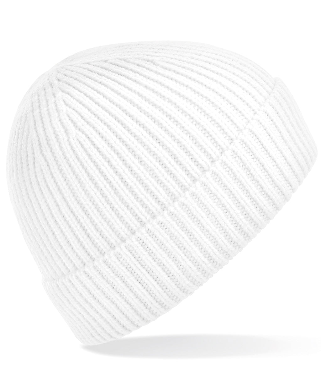 Engineered knit ribbed beanie