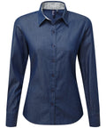 Women's denim pindot long sleeve shirt