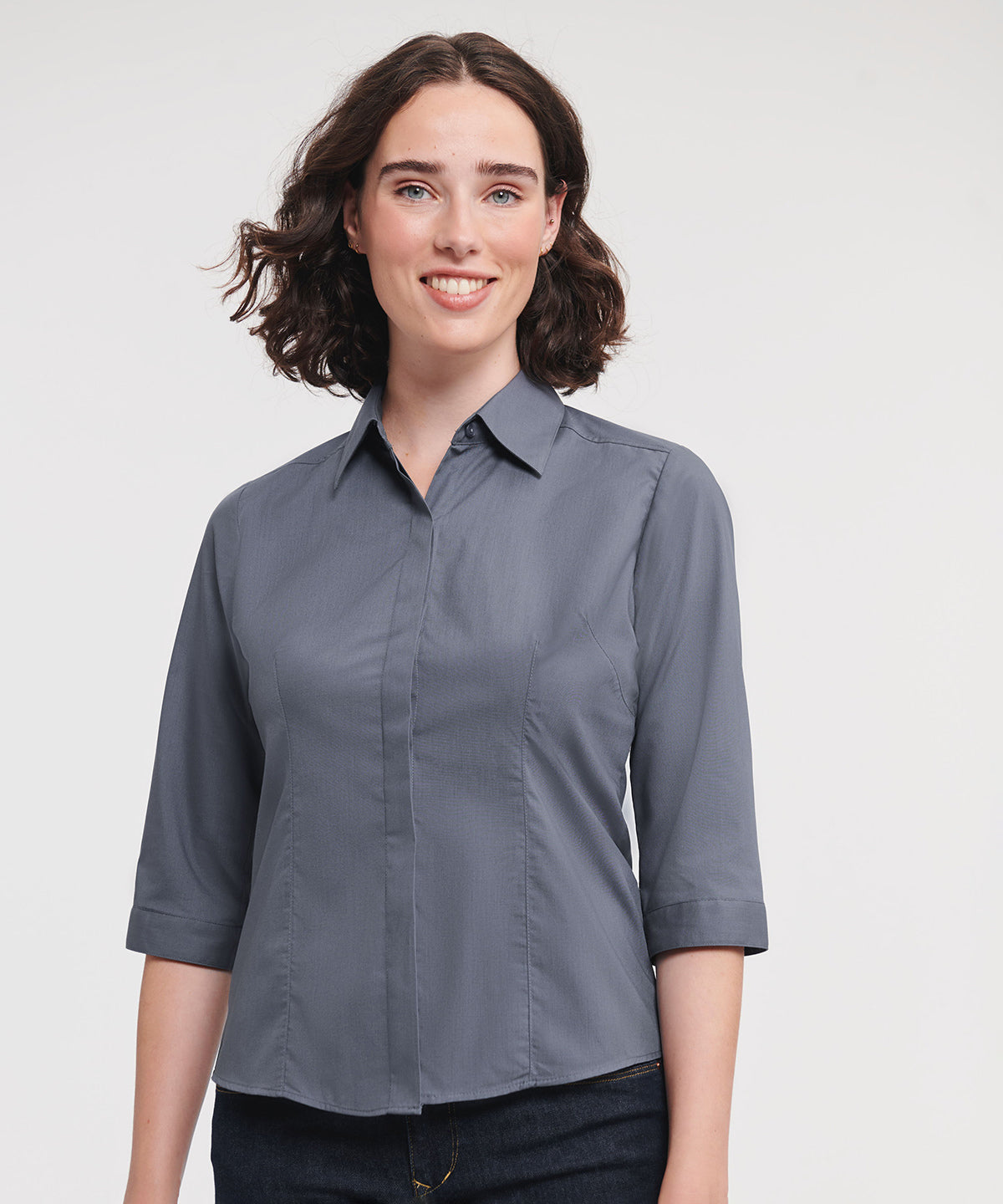 Women's Ãƒâ€šÃ‚Â¾ sleeve polycotton easycare fitted poplin shirt